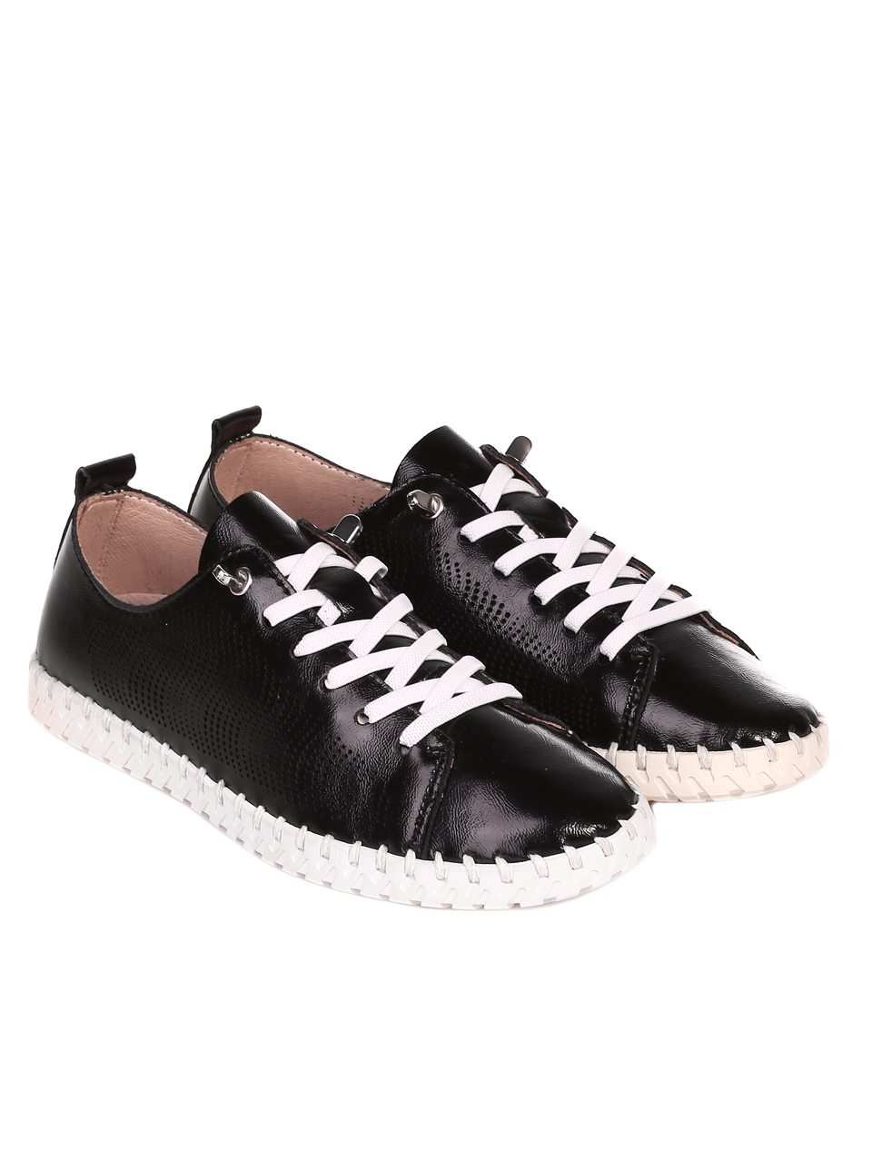 Ежедневни дамски обувки от естествена кожа в черно 3AF-22157 black
