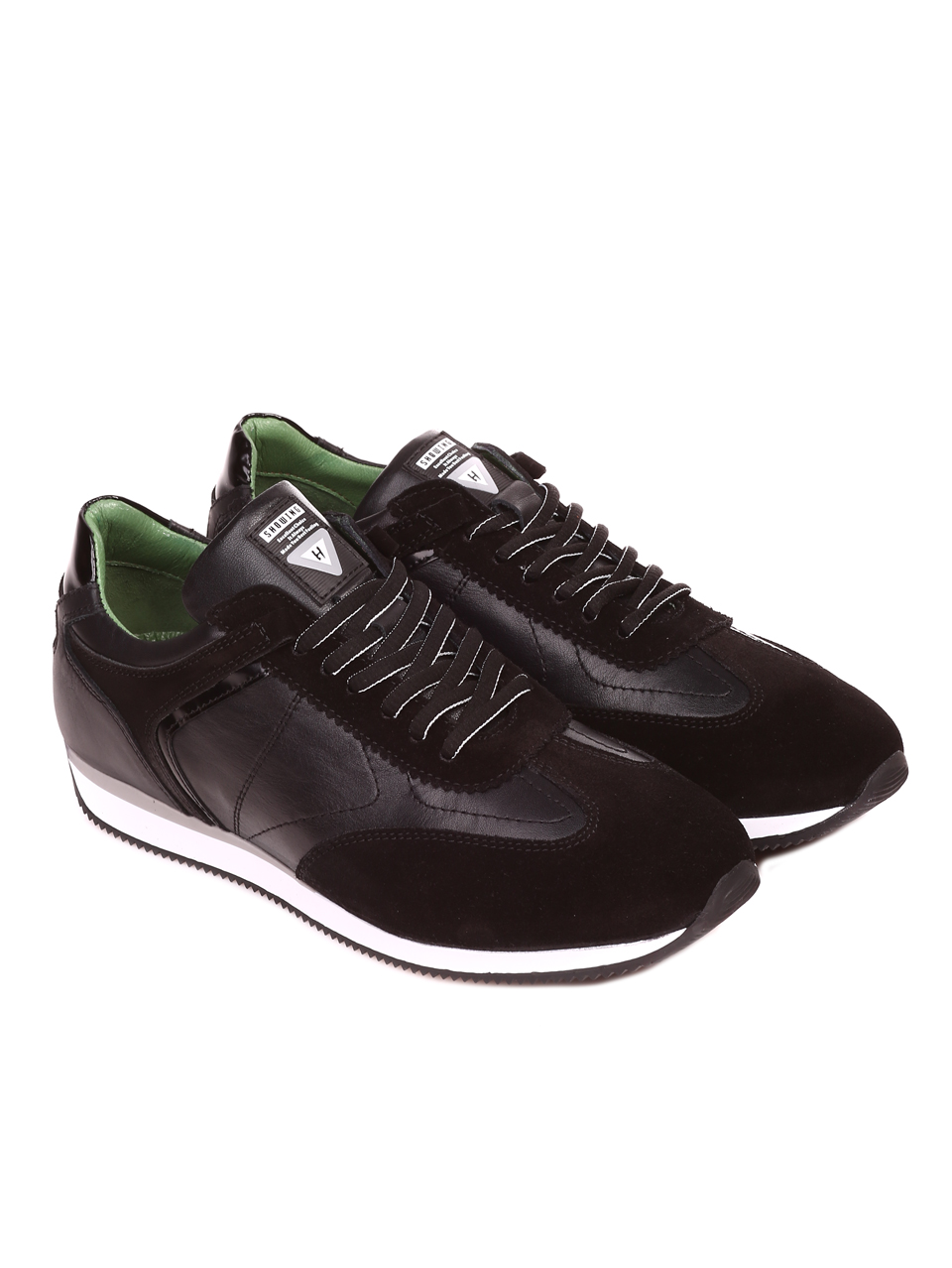 Ежедневни мъжки обувки от естествена кожа и естествен велур 7AT-22279 black