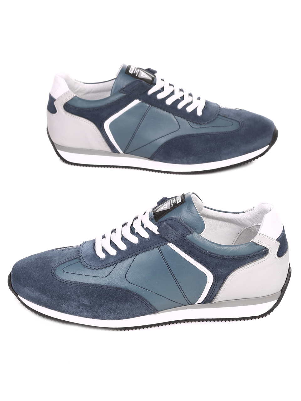 Ежедневни мъжки обувки от естествена кожа и естествен велур 7AT-22279 lt.blue