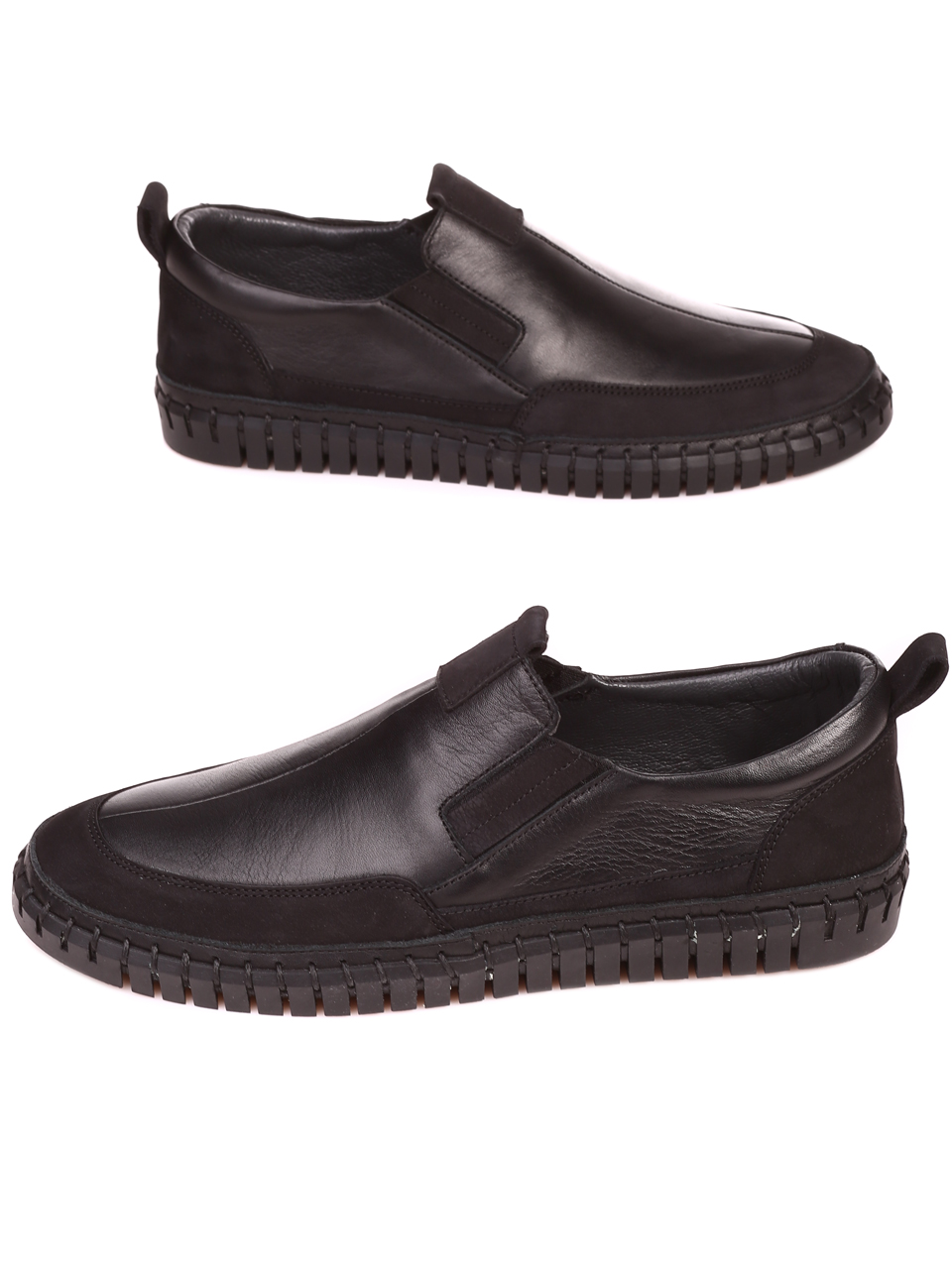 Ежедневни мъжки обувки от естествена кожа и естествен набук 7AT-22330 black