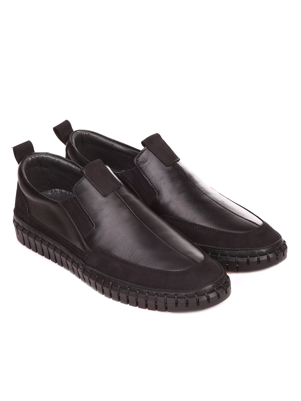 Ежедневни мъжки обувки от естествена кожа и естествен набук 7AT-22330 black