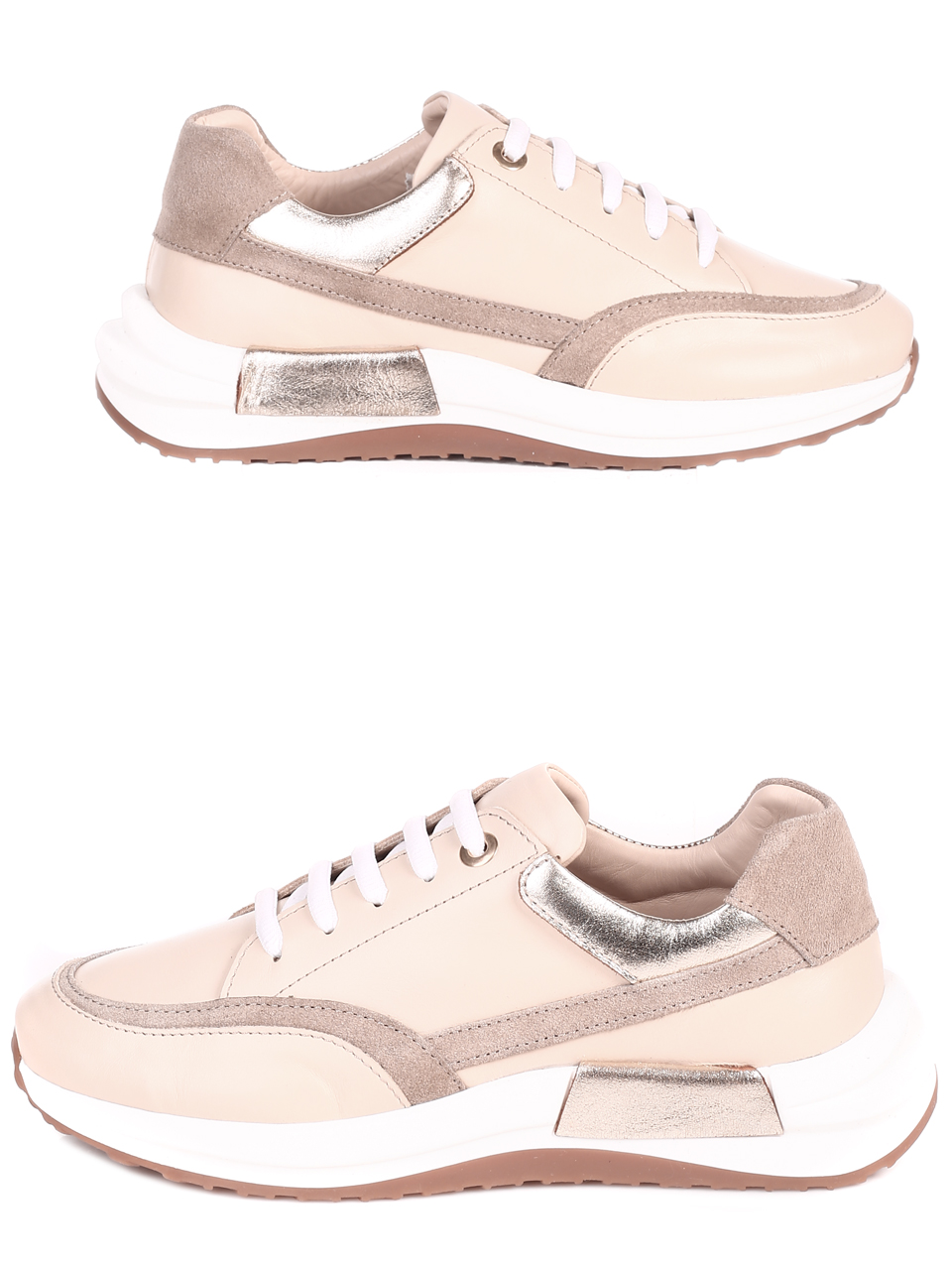 Ежедневни дамски комфортни обувки от естествена кожа в бежово 3AT-22303 beige