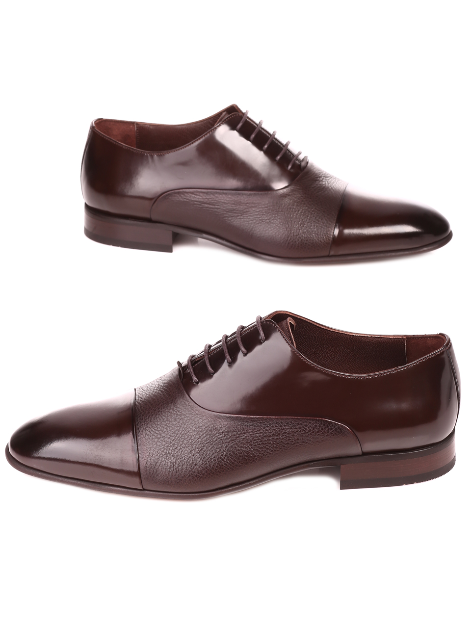 Елегантни мъжки обувки от естествен лак и естествена кожа 7AT-22286 brown
