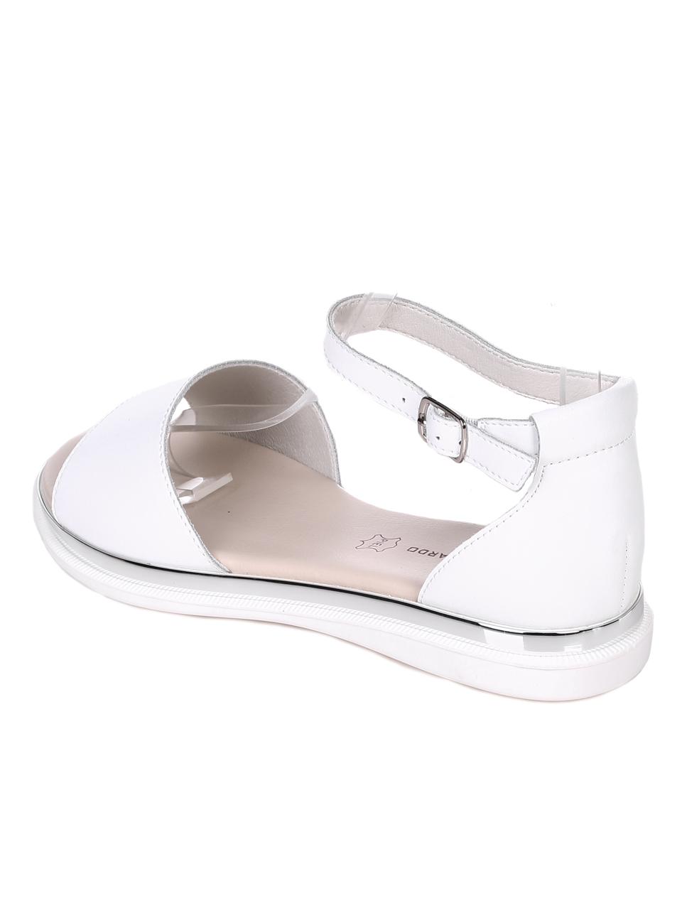 Ежедневни дамски равни сандали от естествена кожа в бяло 4AF-22191 white (24175)