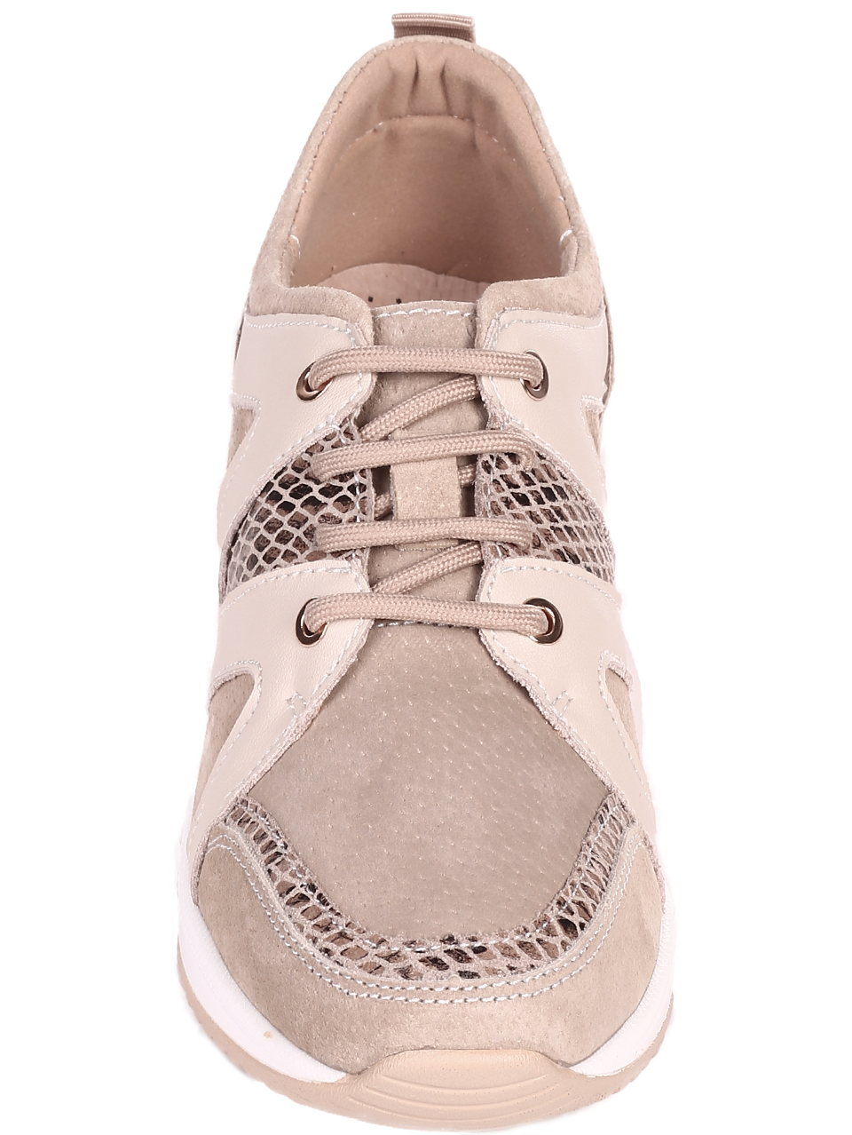 Ежедневни дамски обувки от естествена кожа и велур в бежово 3AF-22126 beige
