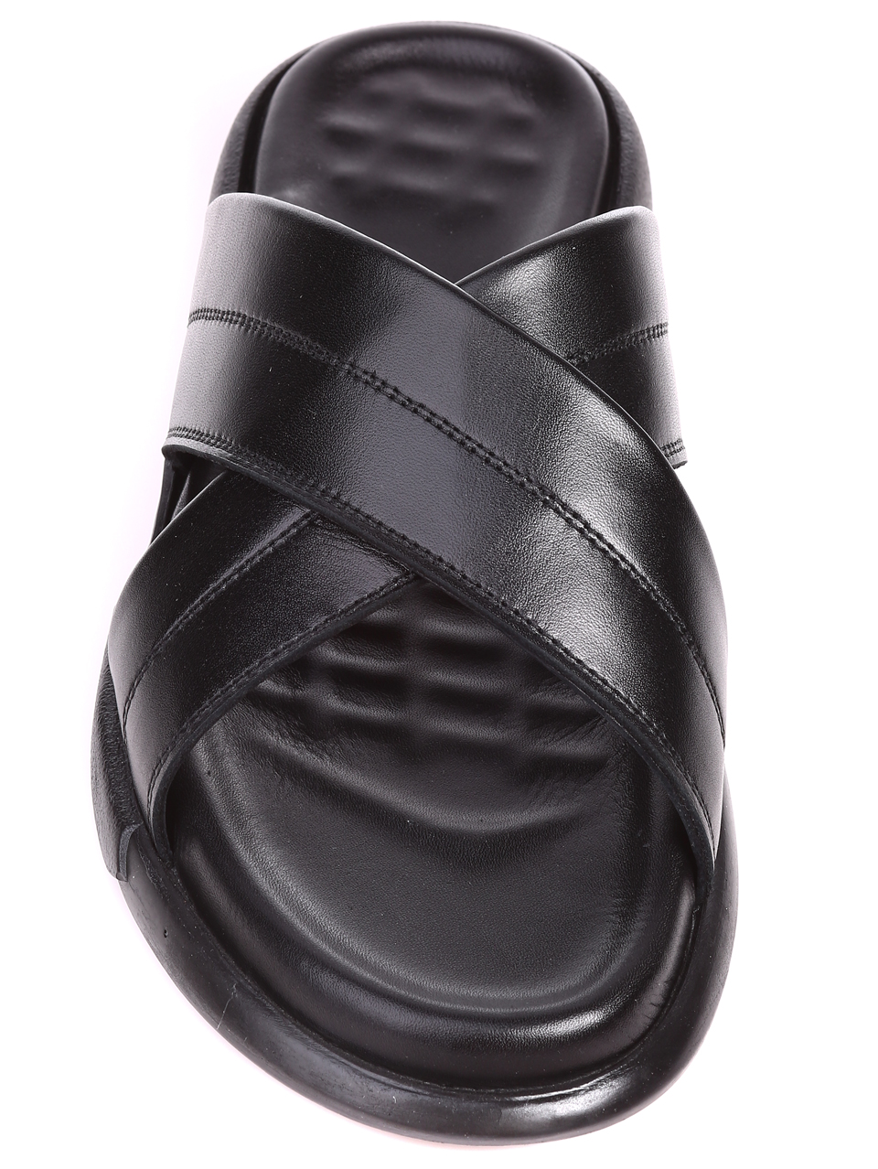 Ежедневни мъжки чехли от естествена кожа 8AT-22350 black
