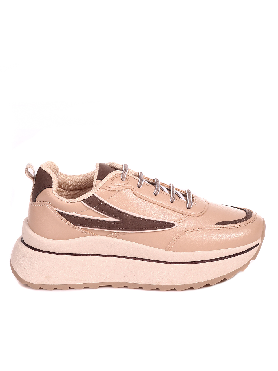 Ежедневни дамски комфортни обувки на платформа 3U-22536 beige/brown