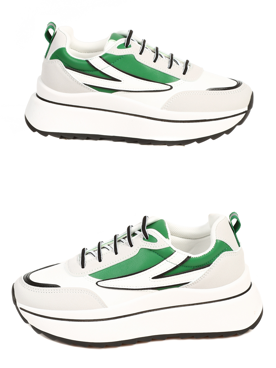 Ежедневни дамски комфортни обувки на платформа  3U-22536 white/green