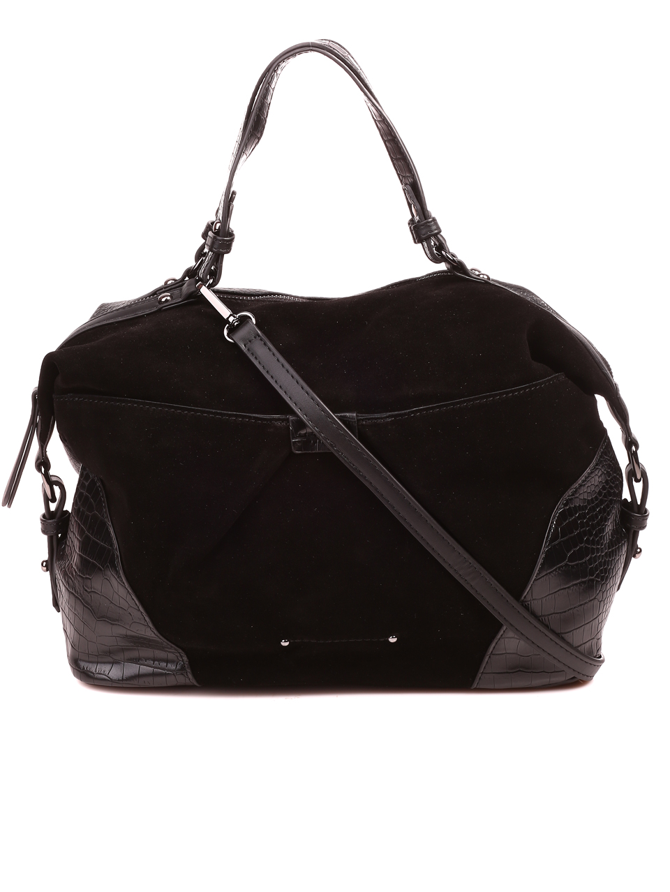 Ежедневна дамска чанта от велур в черно 9Q-22603 black