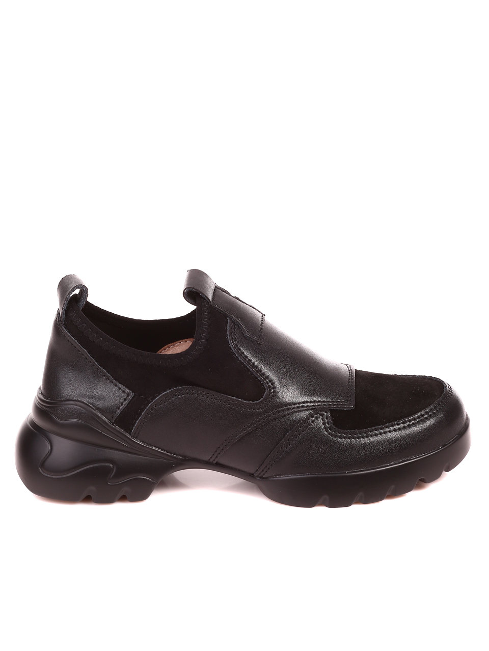 Ежедневни дамски обувки от естествена кожа и велур в черно 3AF-22649 black