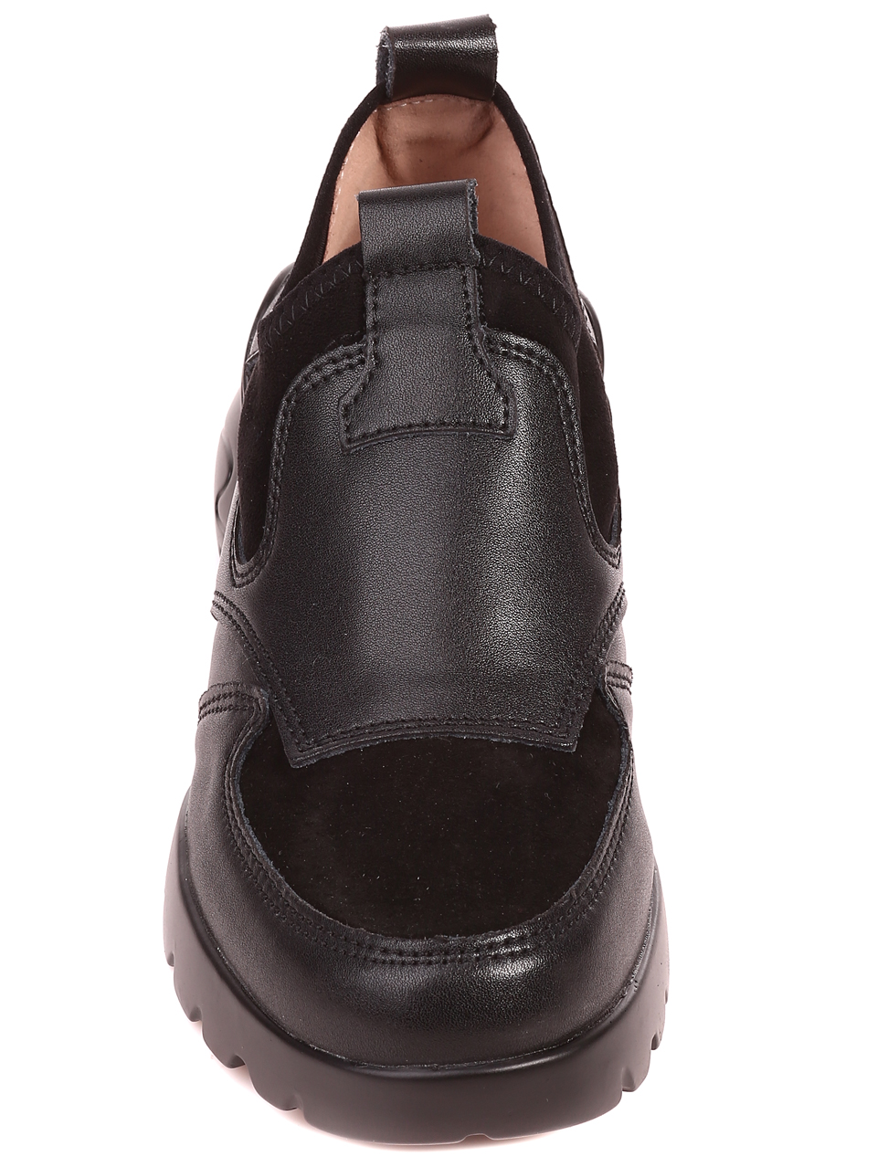 Ежедневни дамски обувки от естествена кожа и велур в черно 3AF-22649 black