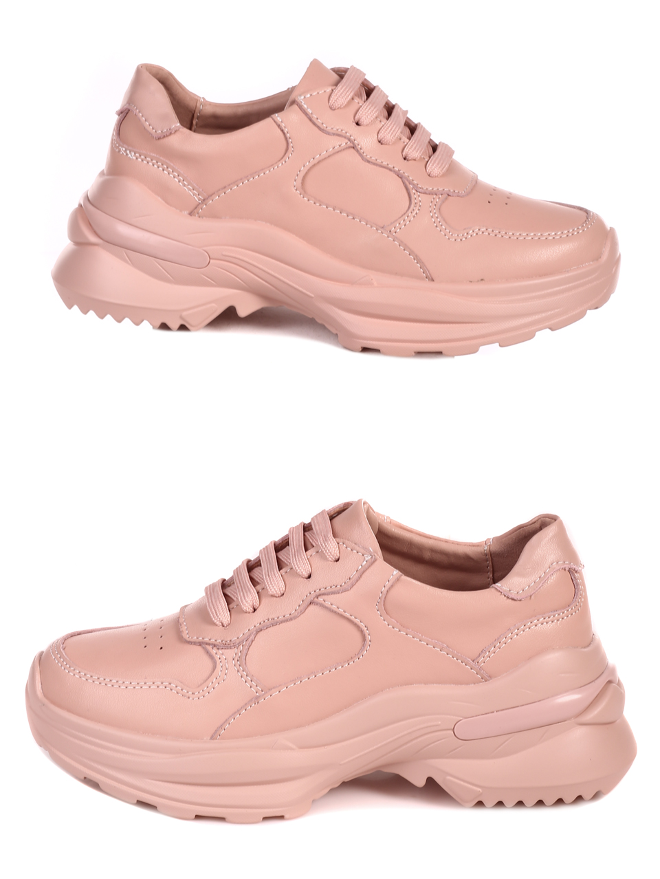 Ежедневни дамски обувки от естествена кожа в розово 3AF-22654 pink