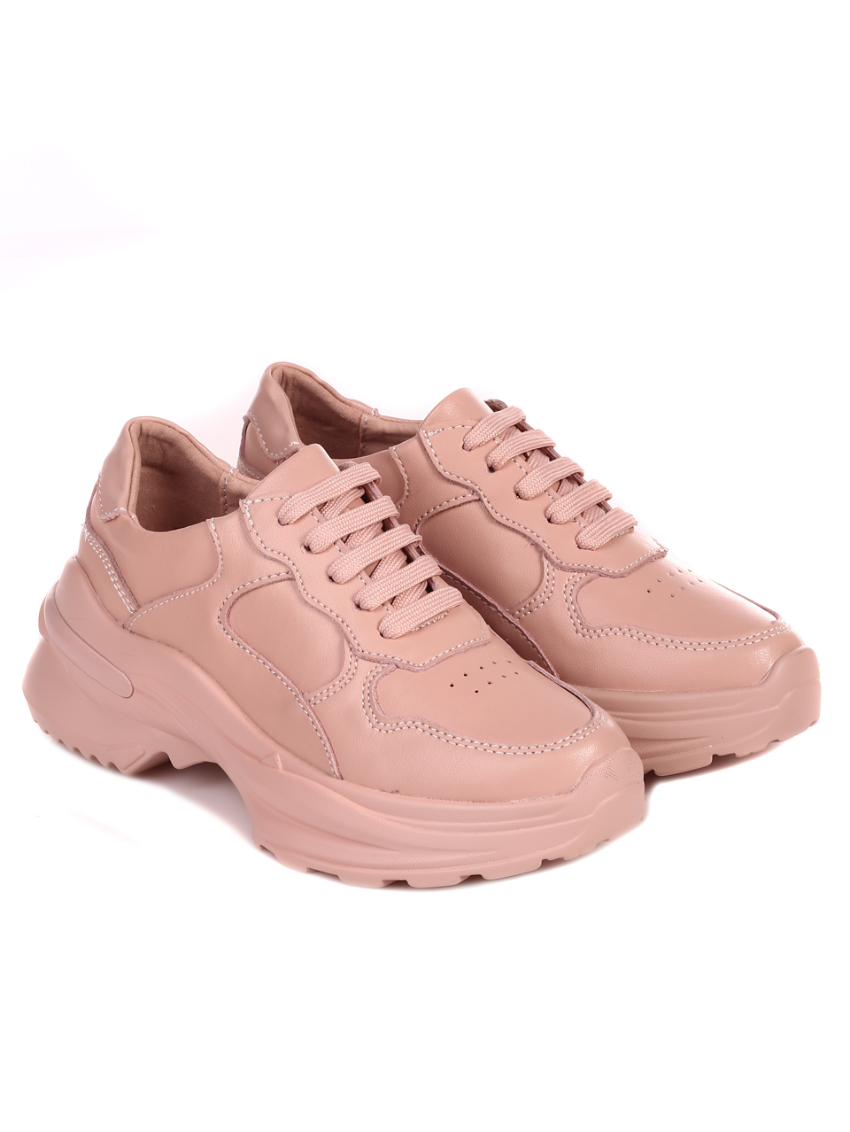 Ежедневни дамски обувки от естествена кожа в розово 3AF-22654 pink