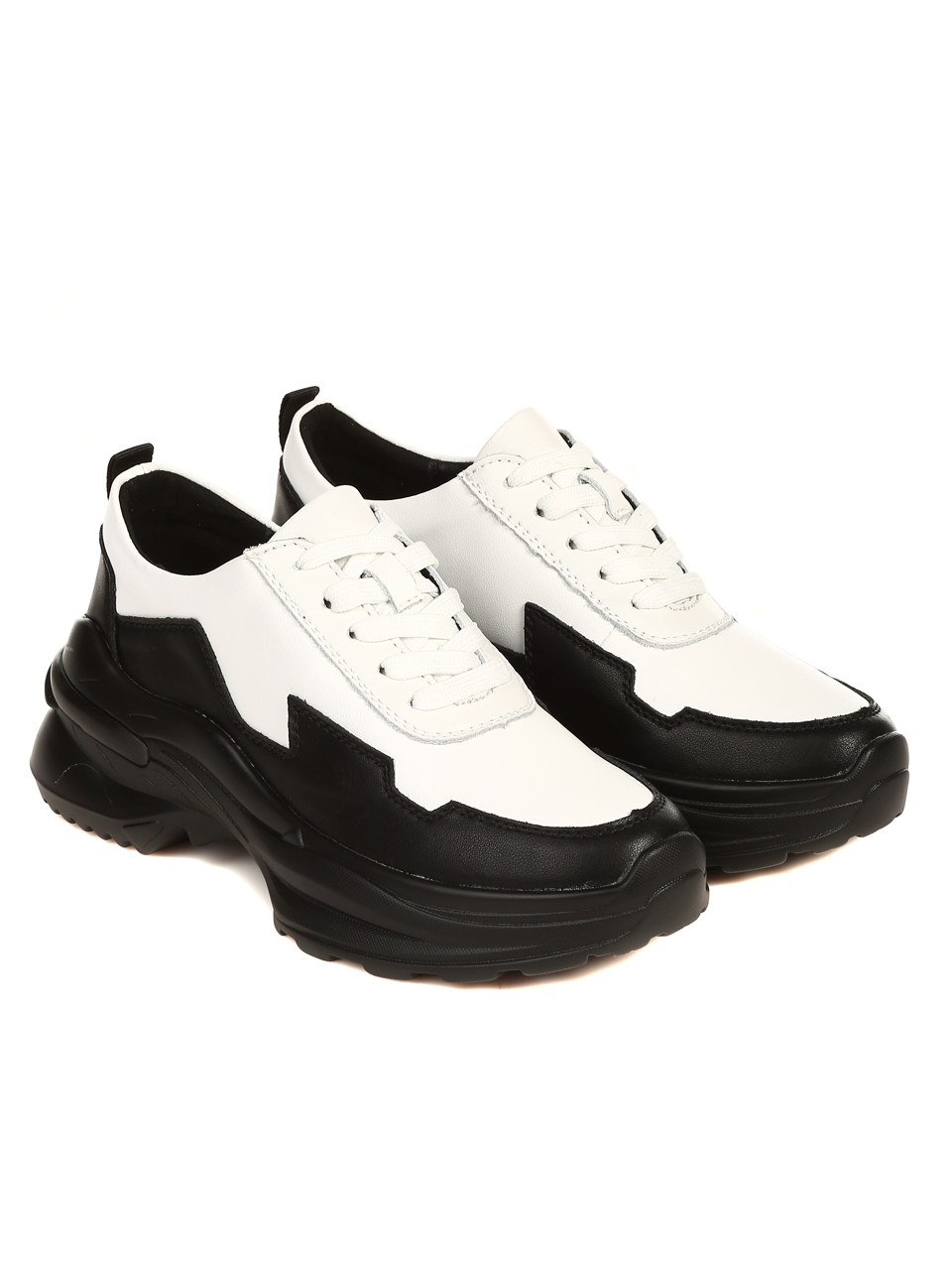 Ежедневни дамски комфортни обувки от естествена кожа 3AF-22656 black/white