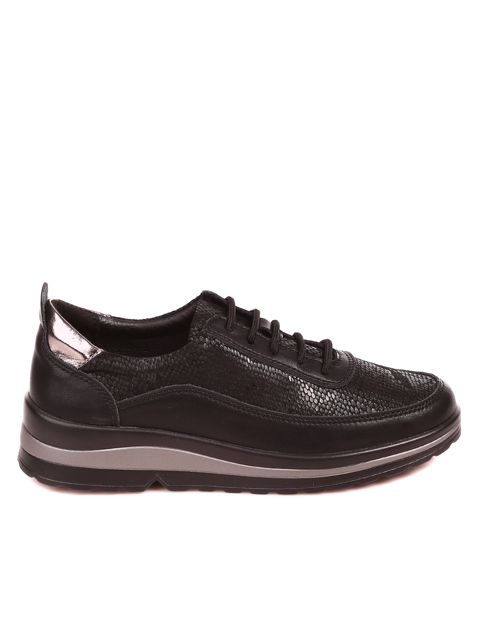 Ежедневни дамски обувки от естествена кожа и велур в черно 3AF-22657 black