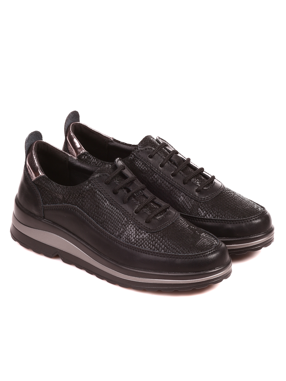 Ежедневни дамски обувки от естествена кожа и велур в черно 3AF-22657 black
