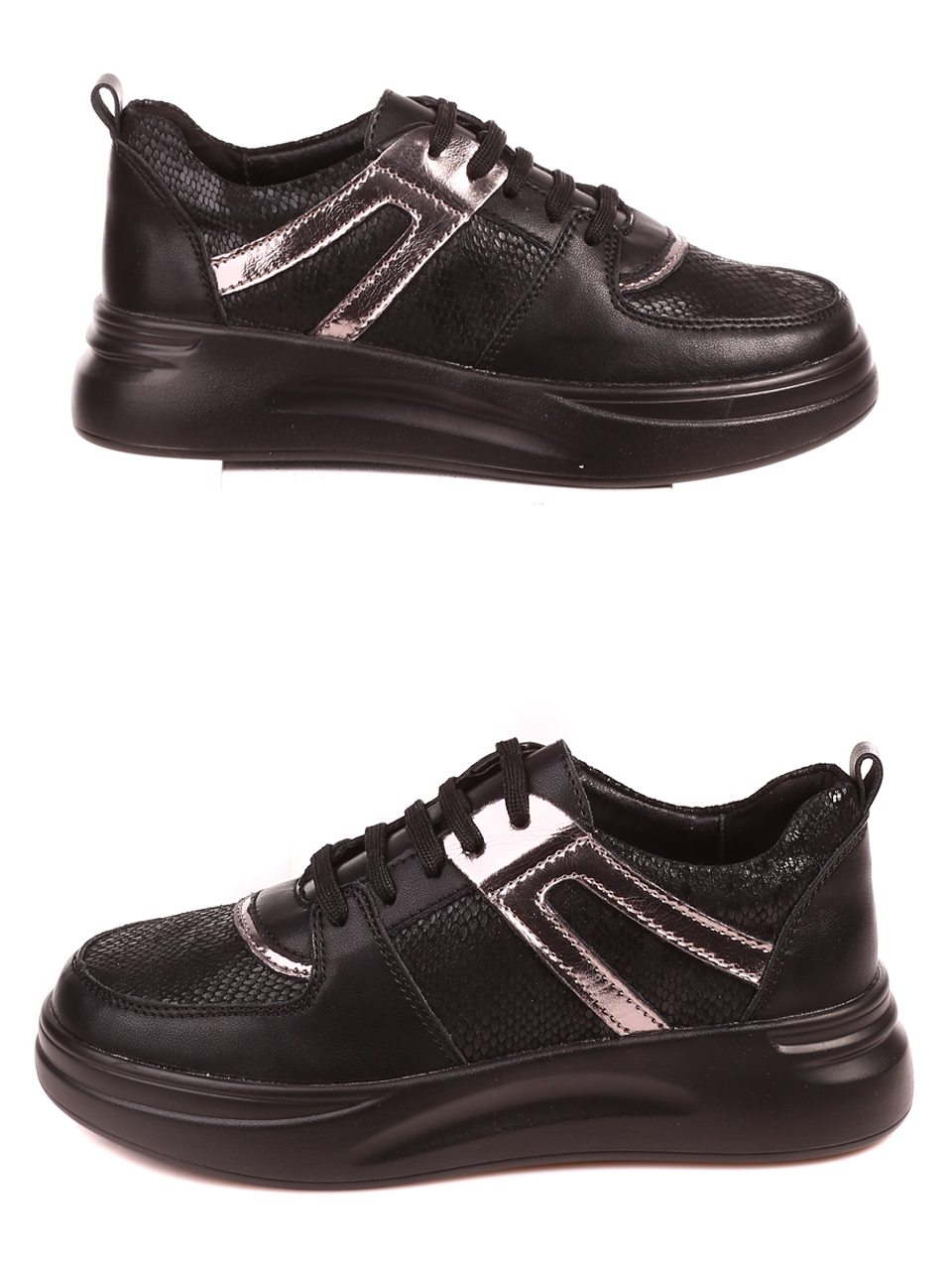 Ежедневни дамски обувки от естествена кожа в черно 3AF-22658 black/pewter