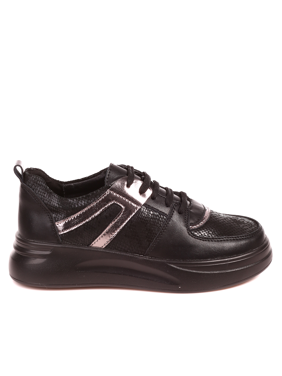 Ежедневни дамски обувки от естествена кожа в черно 3AF-22658 black/pewter