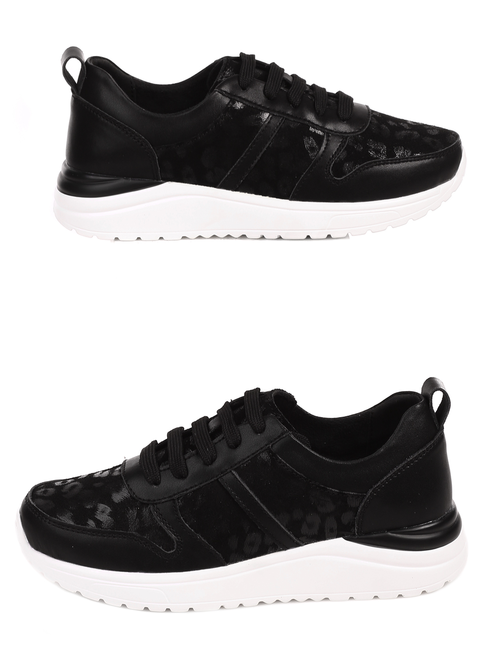 Ежедневни дамски обувки от естествена кожа и велур в черно 3AF-22662 black