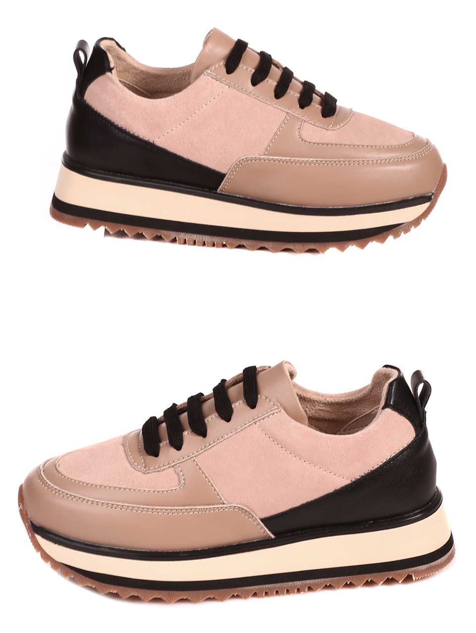 Ежедневни дамски обувки на платформа от естествена кожа 3AF-22667 beige/black