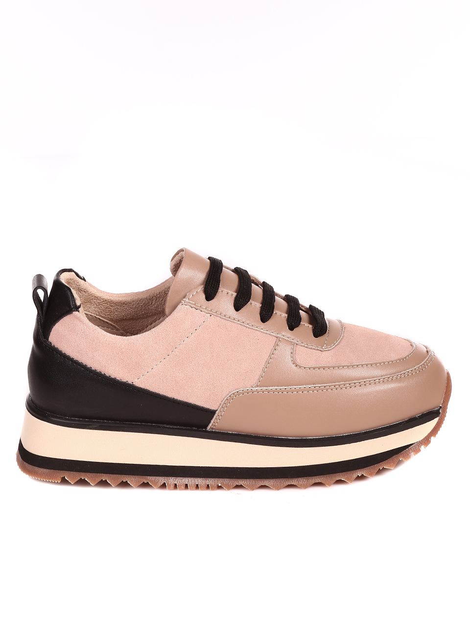 Ежедневни дамски обувки на платформа от естествена кожа 3AF-22667 beige/black