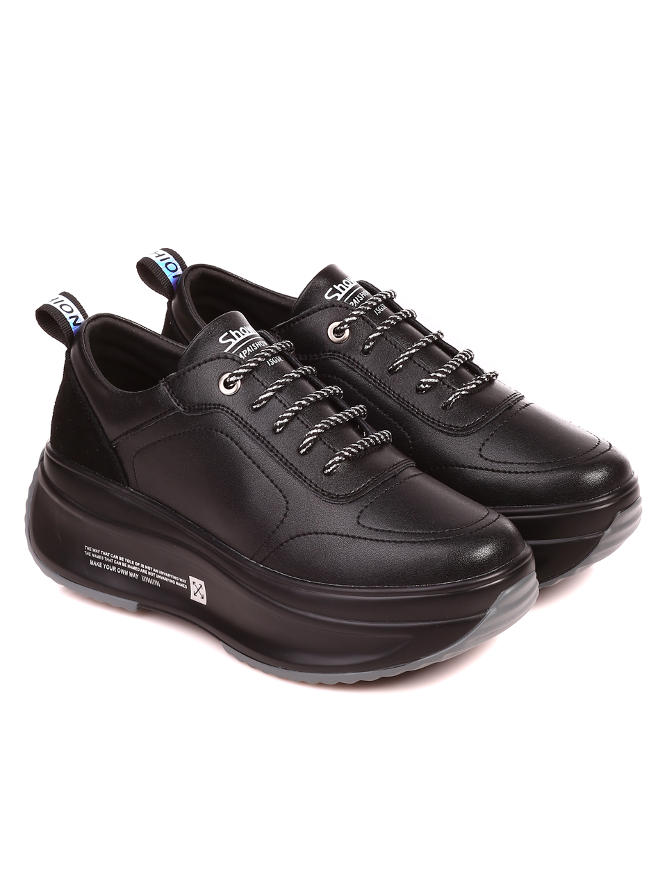 Ежедневни дамски обувки на платформа от естествена кожа в черно 3AF-22668 black