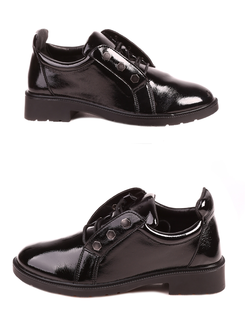 Ежедневни дамски лачени обувки в черно 3R-22526 black patent