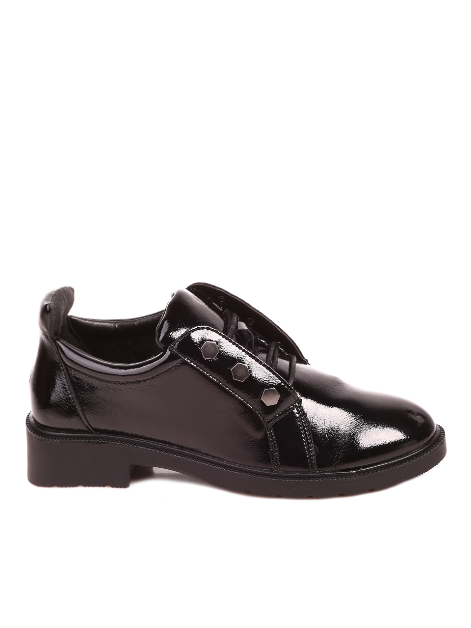 Ежедневни дамски лачени обувки в черно 3R-22526 black patent