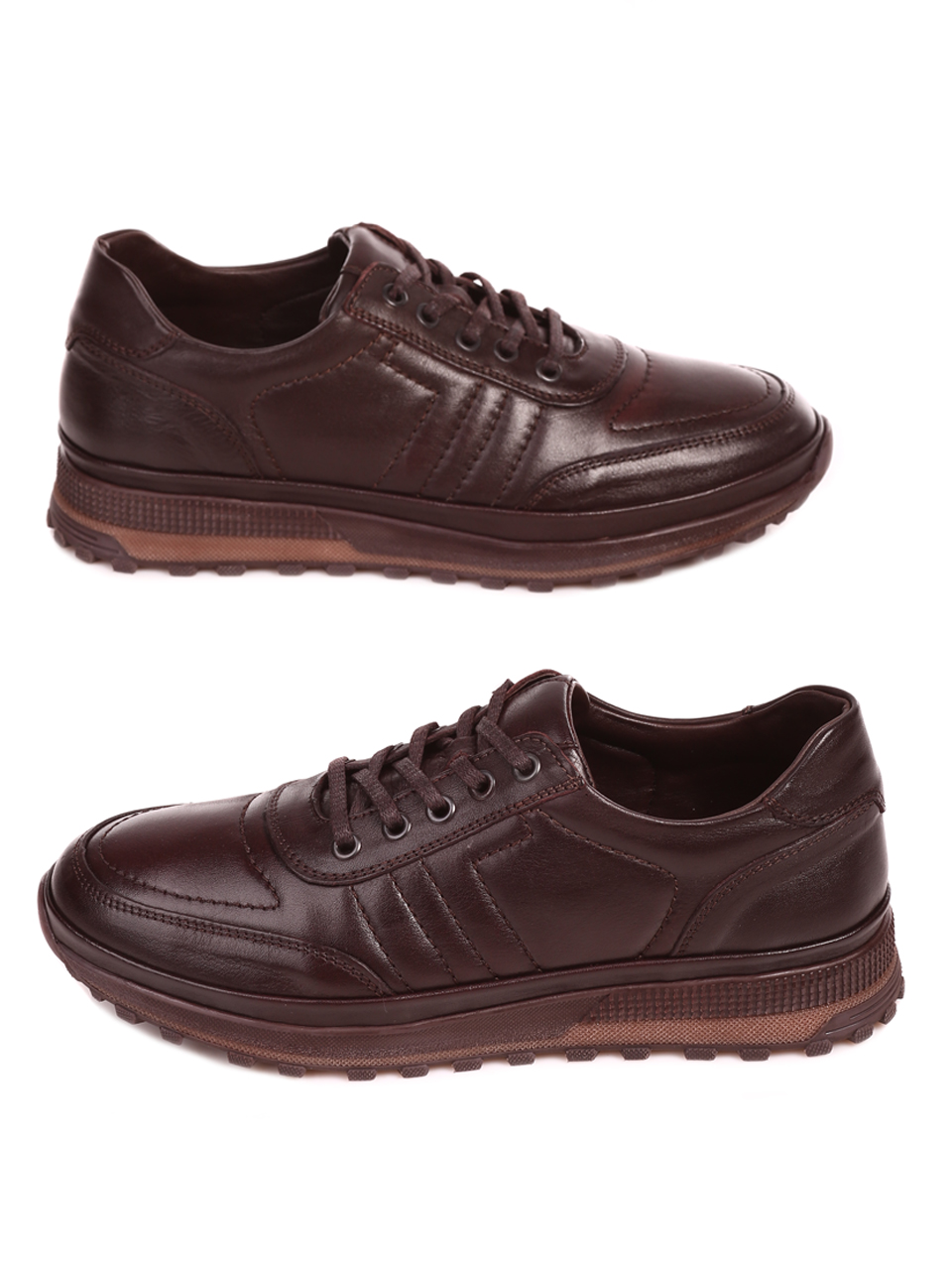 Ежедневни мъжки обувки от естествена кожа 7AT-22755 coffee