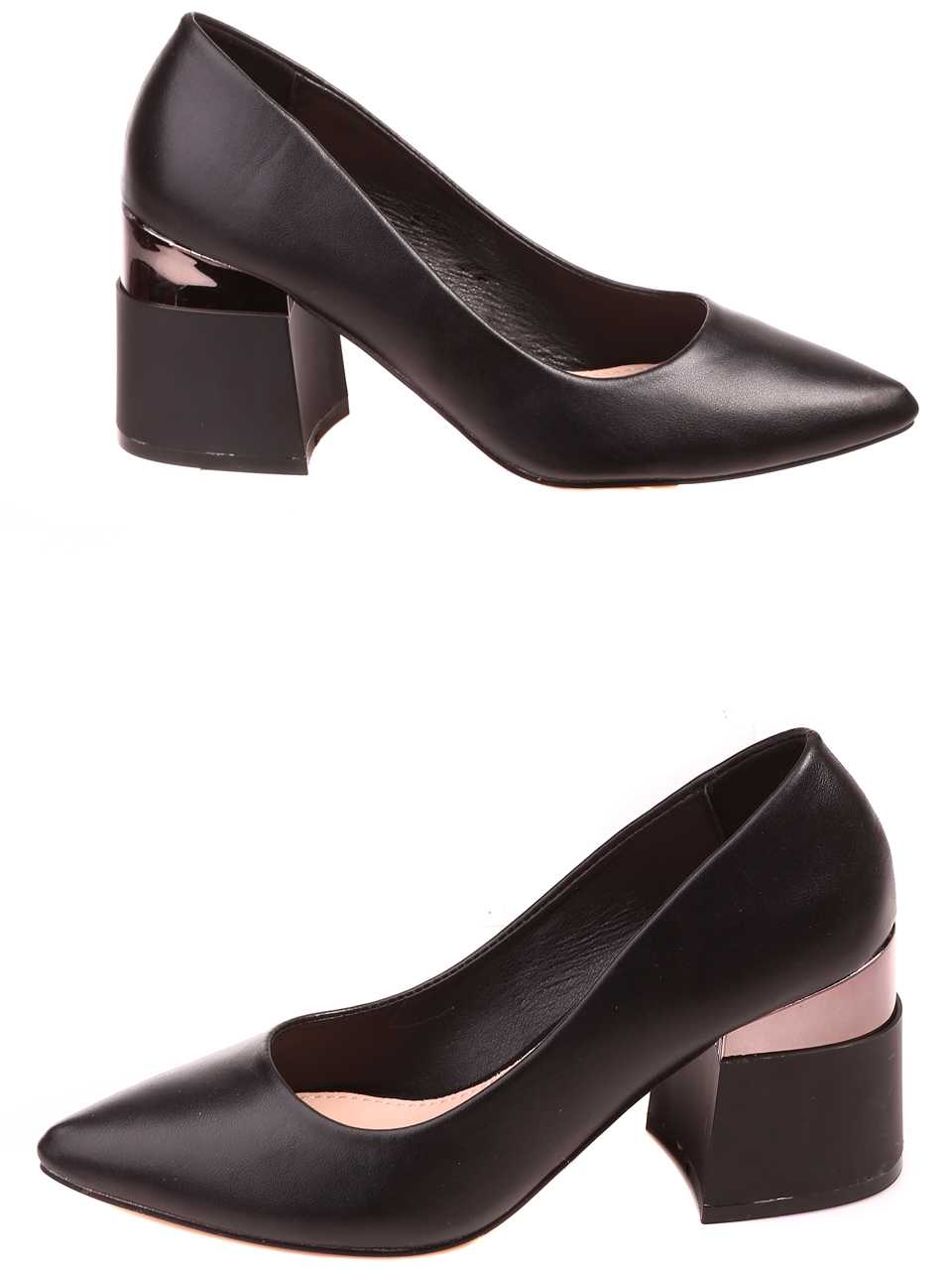 Елегантни дамски обувки на ток в черно 3M-22573 black pu