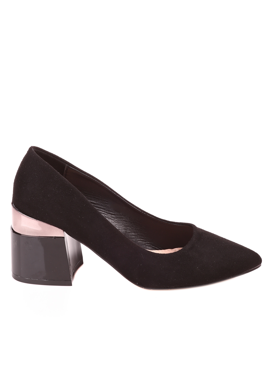 Елегантни дамски обувки на ток в черно 3M-22573 black microfiber