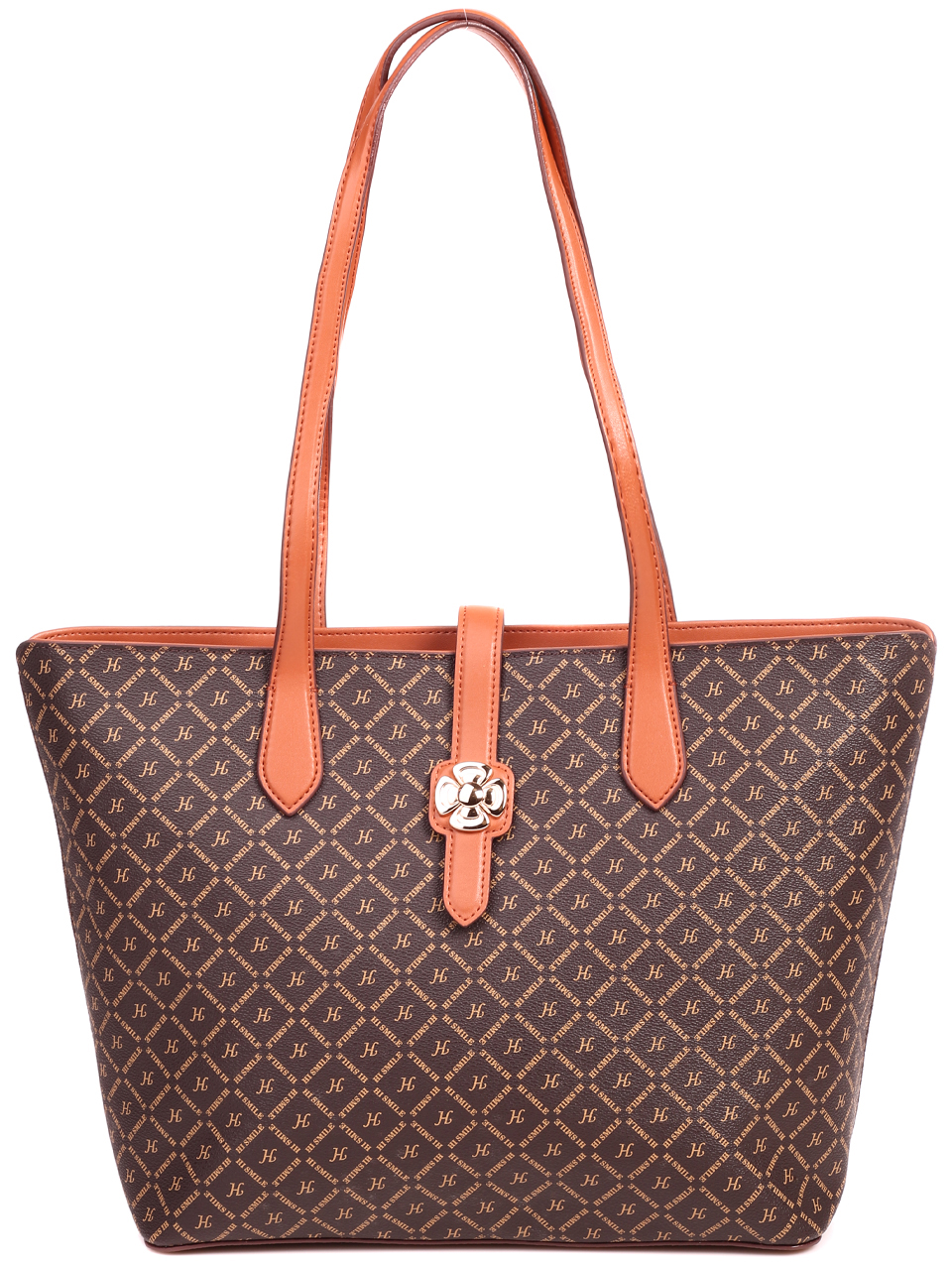 Ежедневна голяма дамска чанта от естествена кожа L20377 brown/camel