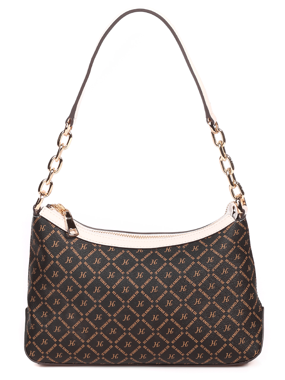 Ежедневна малка дамска чанта от естесвена кожа P20337 brown/white