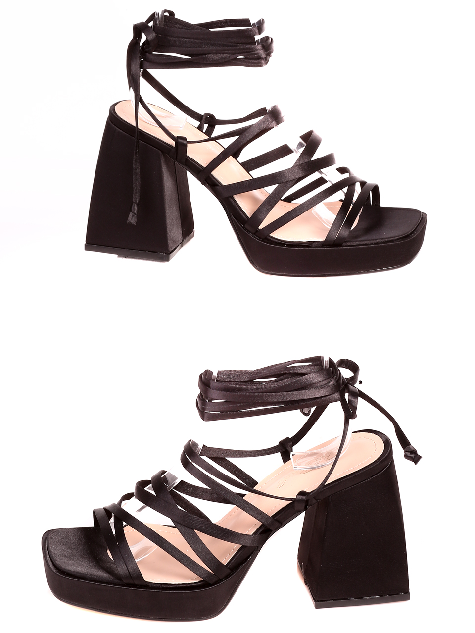 Елегантни дамски сандали с връзки на ток 4M-23012 black