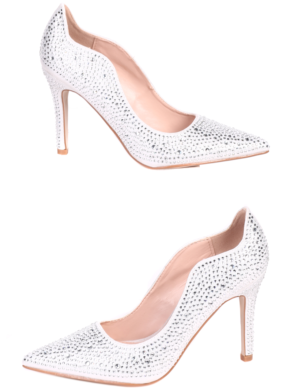 Елегантни дамски обувки с декоративни камъни 3M-23026 silver