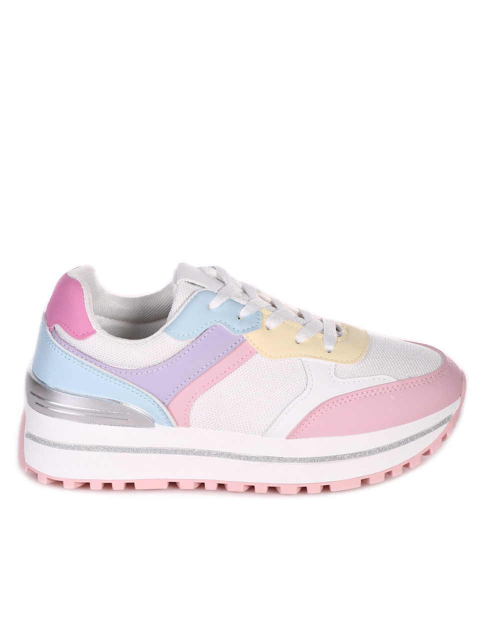 Ежедневни дамски комфортни обувки в бяло и розово 3U-23062 white/pink/purple