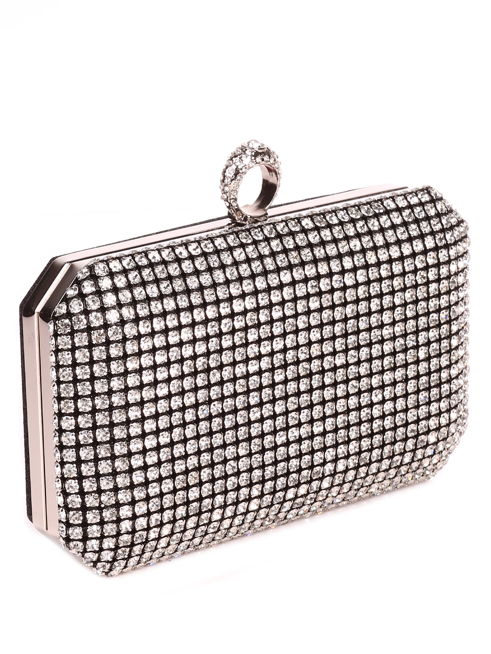 Официална дамска чанта-клъч с декоративни камъни 9AG-23228 black