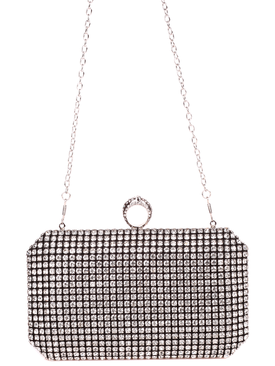 Официална дамска чанта-клъч с декоративни камъни 9AG-23228 black