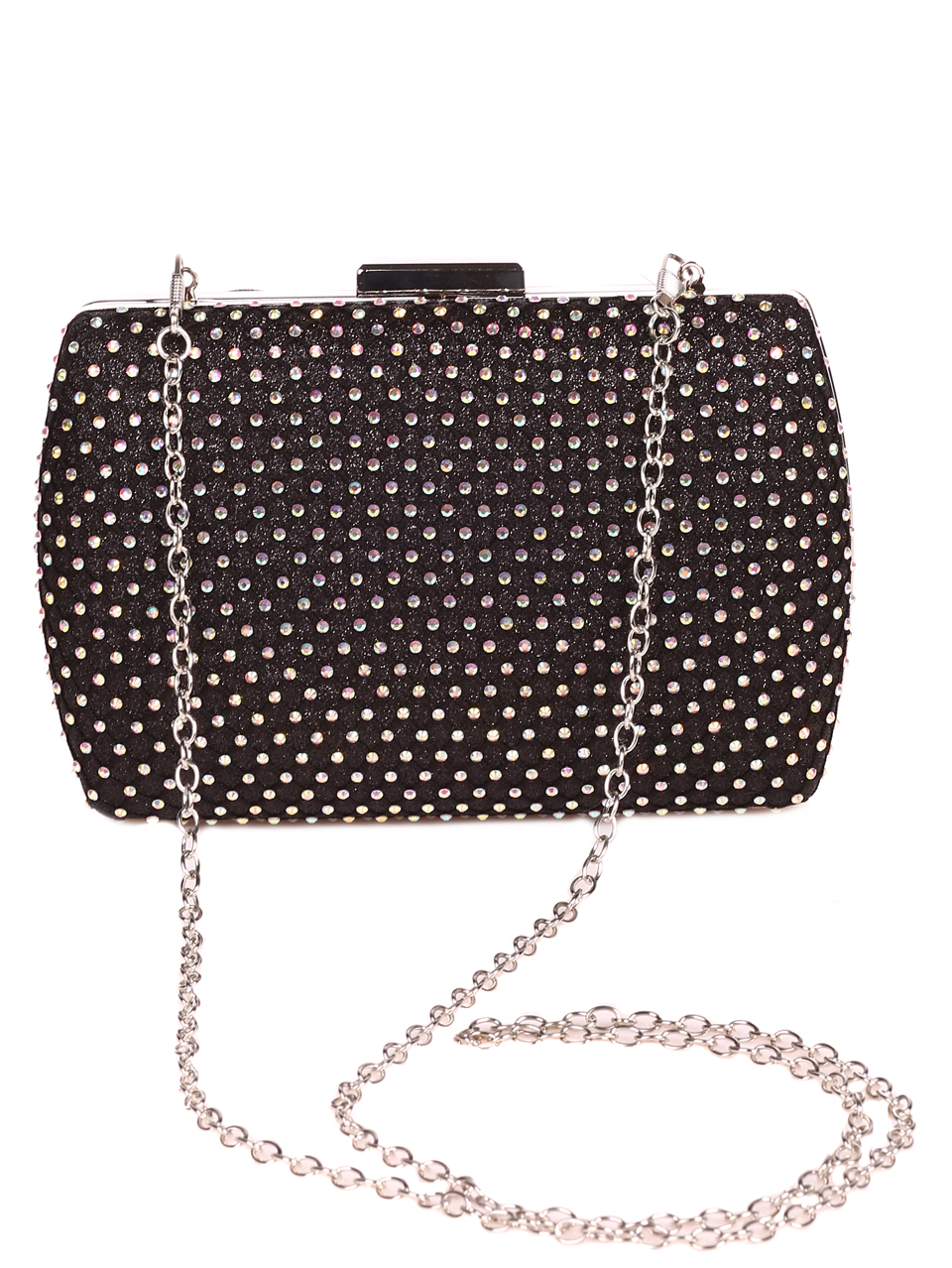 Официална дамска чанта-клъч с декоративни камъни 9AG-23229 black