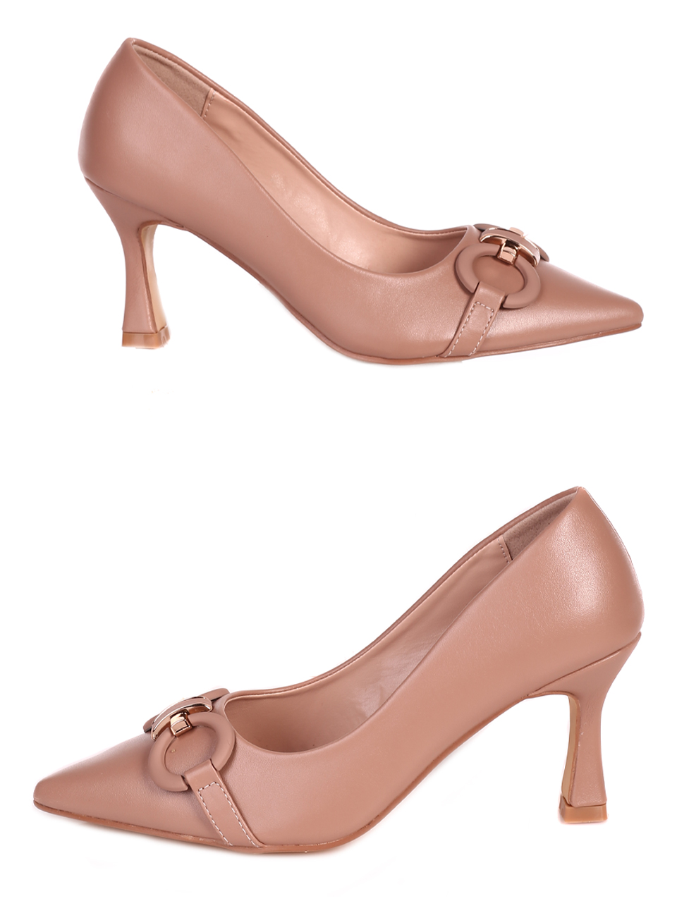 Елегантни дамски обувки на ток в бежово 3M-23004 beige