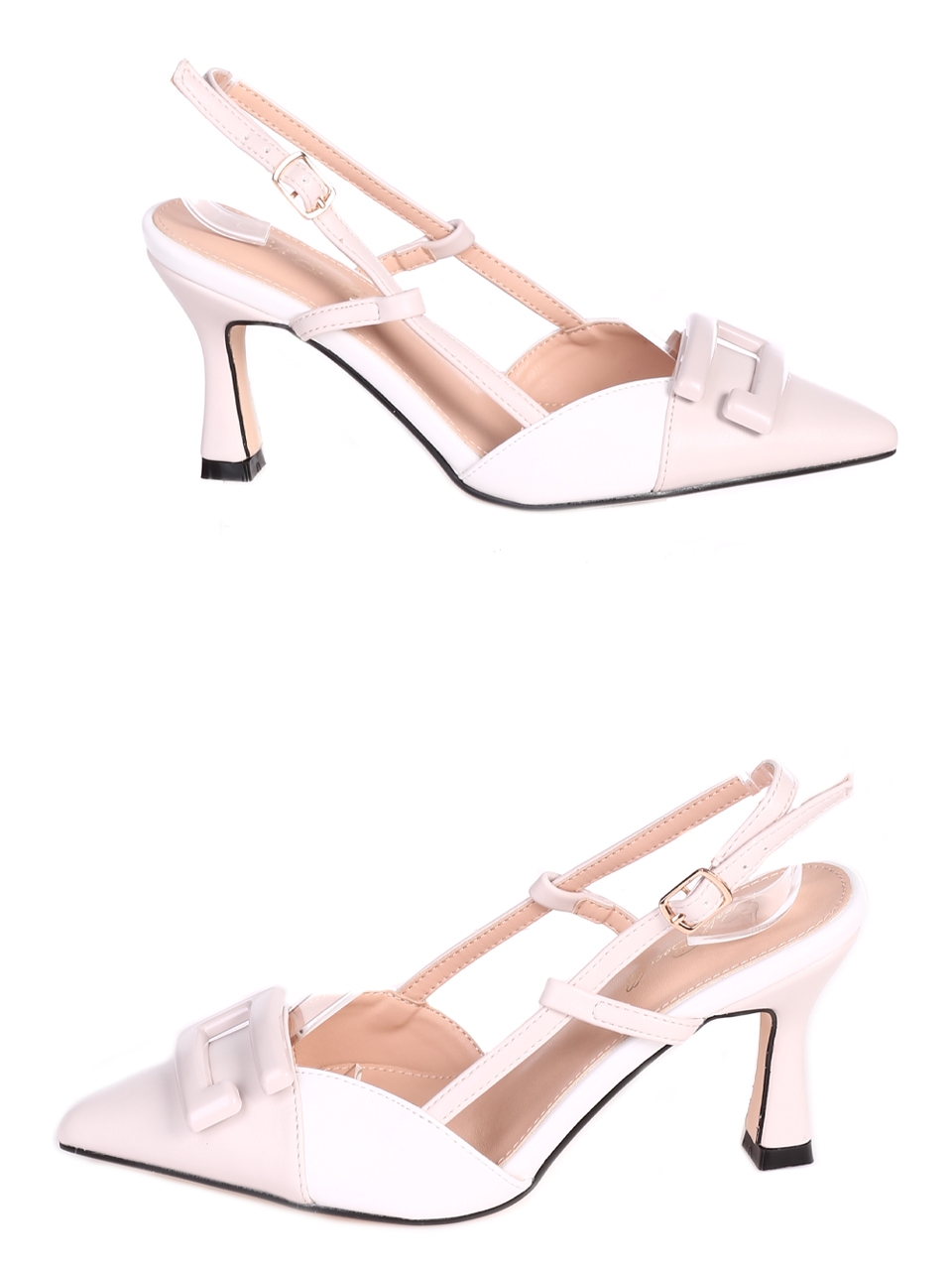 Елегантни дамски обувки на ток 3M-23007 beige/white