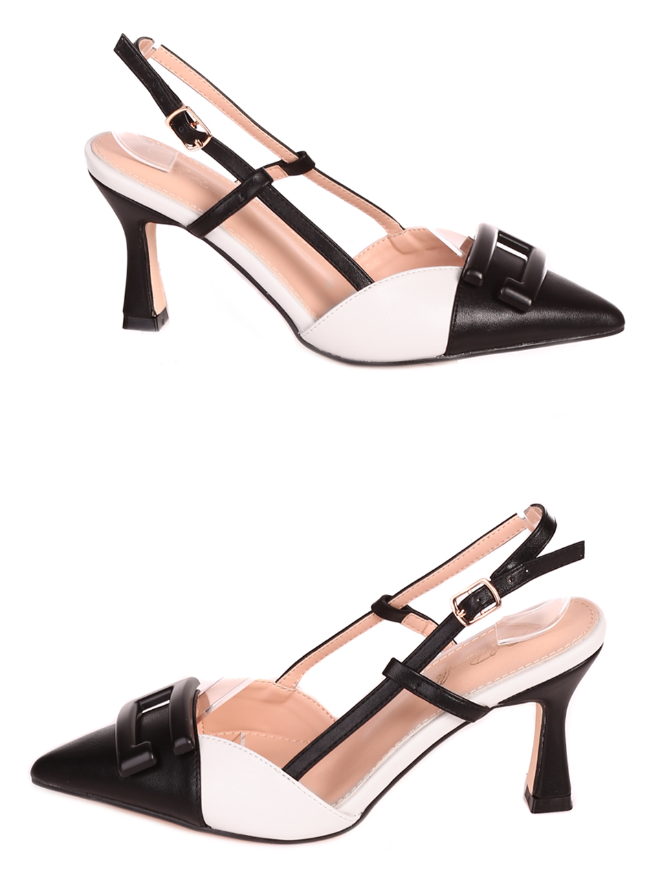 Елегантни дамски обувки на ток 3M-23007 black/white