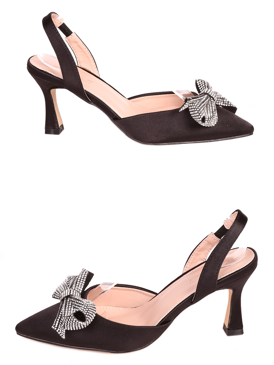 Елегантни дамски обувки с панделка на ток 3M-23011 black
