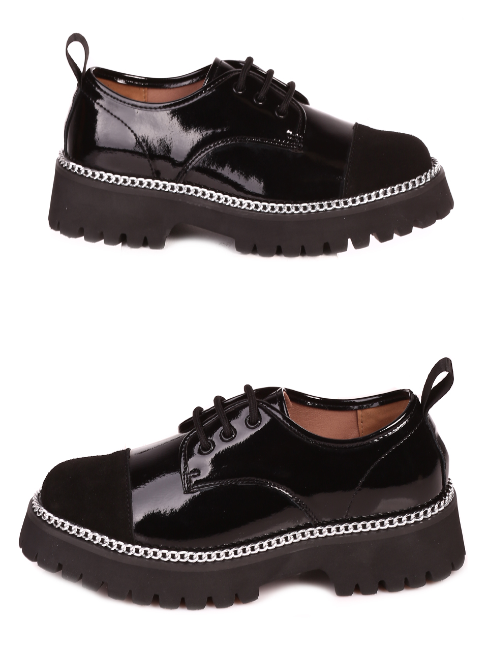 Ежедневни дамски обувки на платформа от естествен велур и лак 3AF-23176 black
