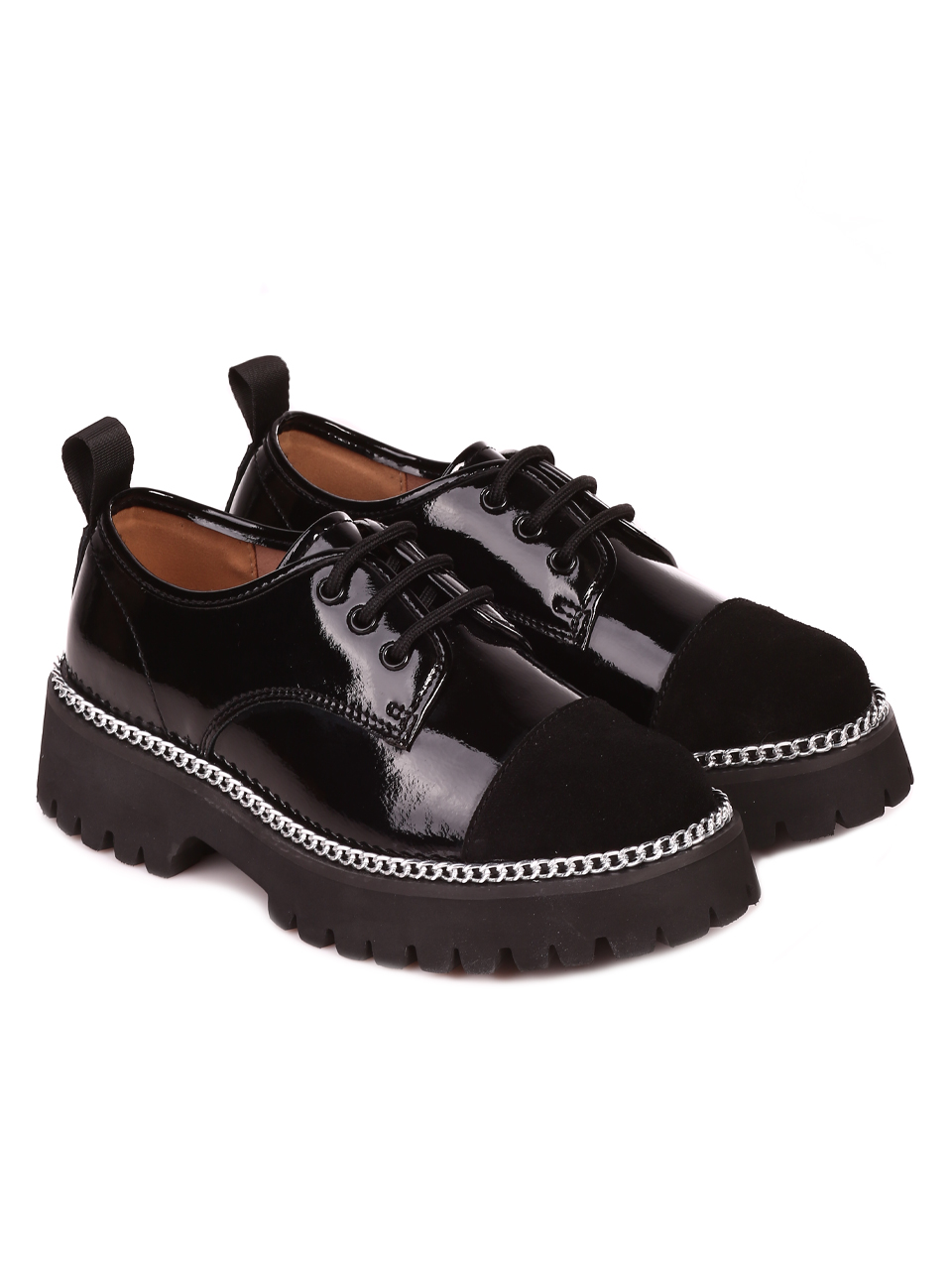Ежедневни дамски обувки на платформа от естествен велур и лак 3AF-23176 black