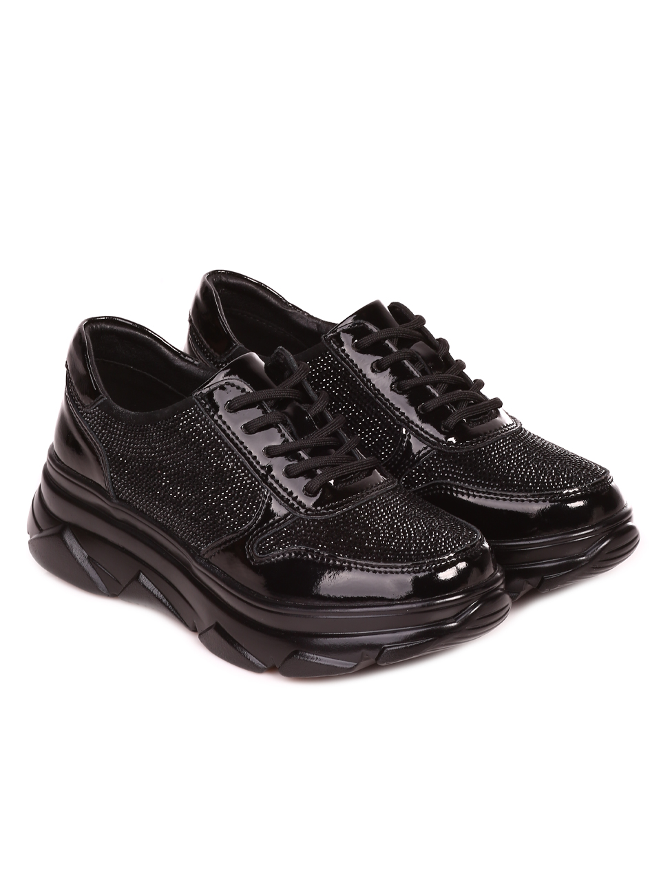 Ежедневни дамски обувки от естествен велур и лак 3AF-23178 black