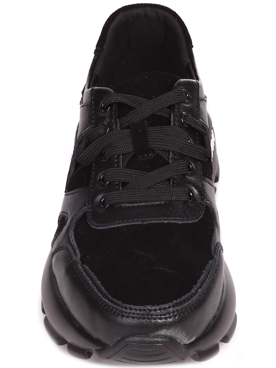 Ежедневни дамски обувки от естествена кожа и велур в черно  3AF-23181 black