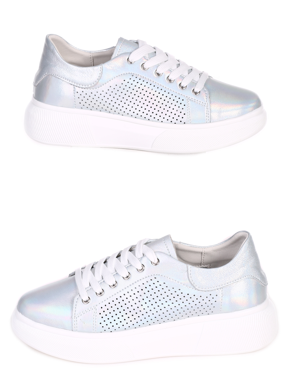 Ежедневни дамски обувки на платформа от естествена кожа 3AF-23193 white/blue
