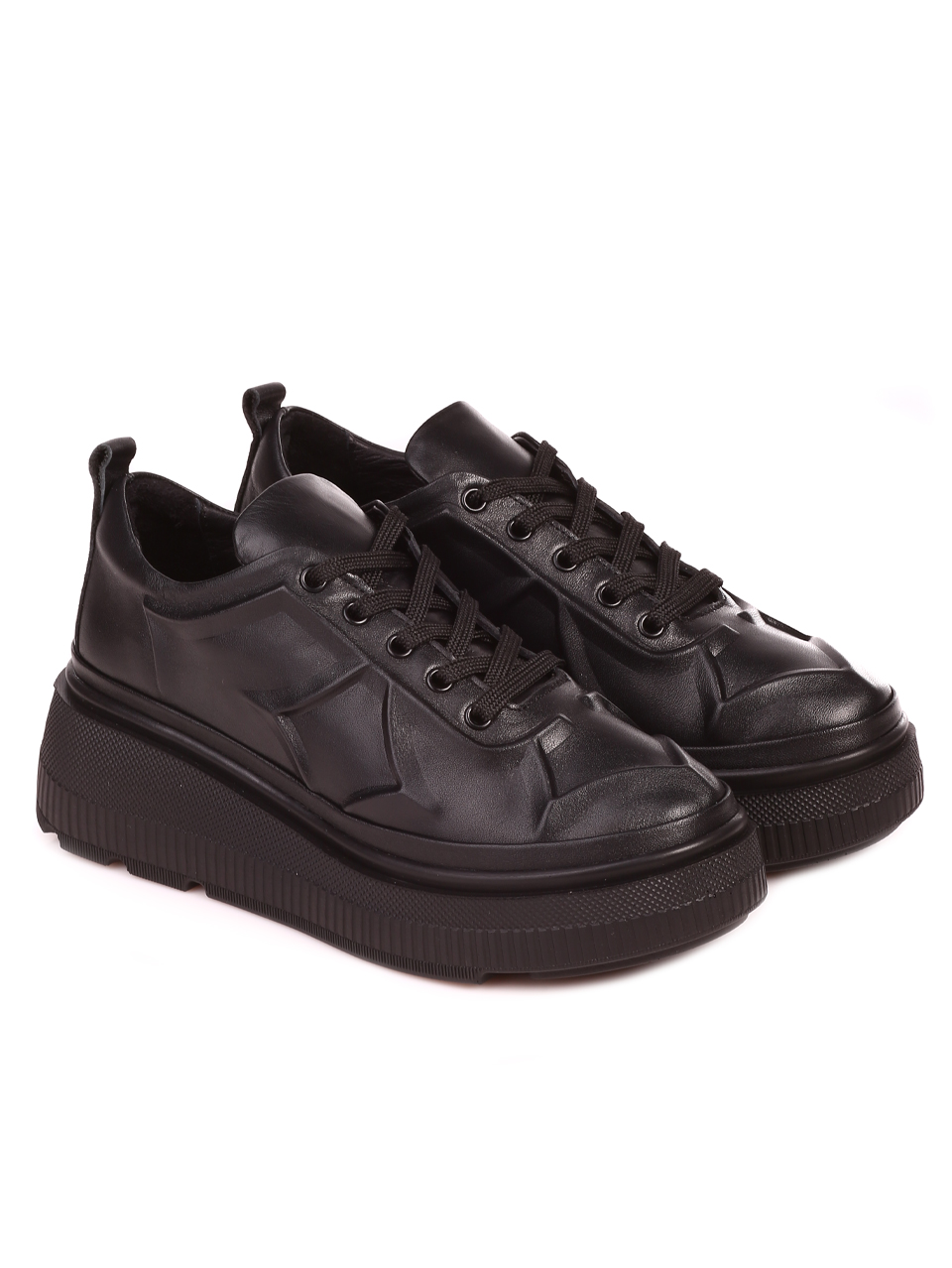 Ежедневни дамски обувки на платформа от естествена кожа 3AT-23269 black