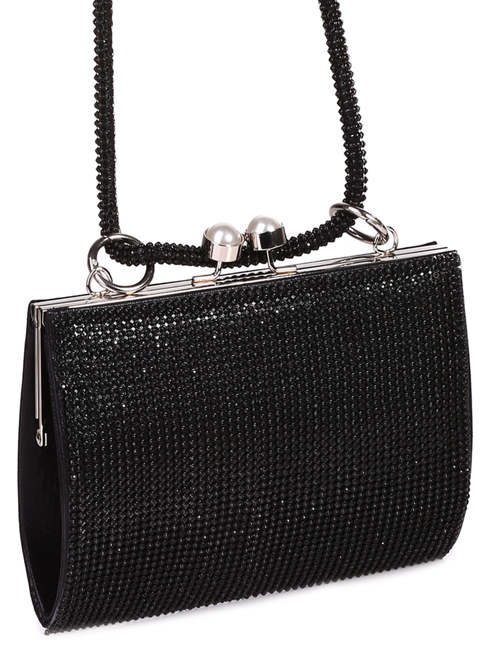 Официална чанта-клъч с декоративни камъни 9AG-23225 black